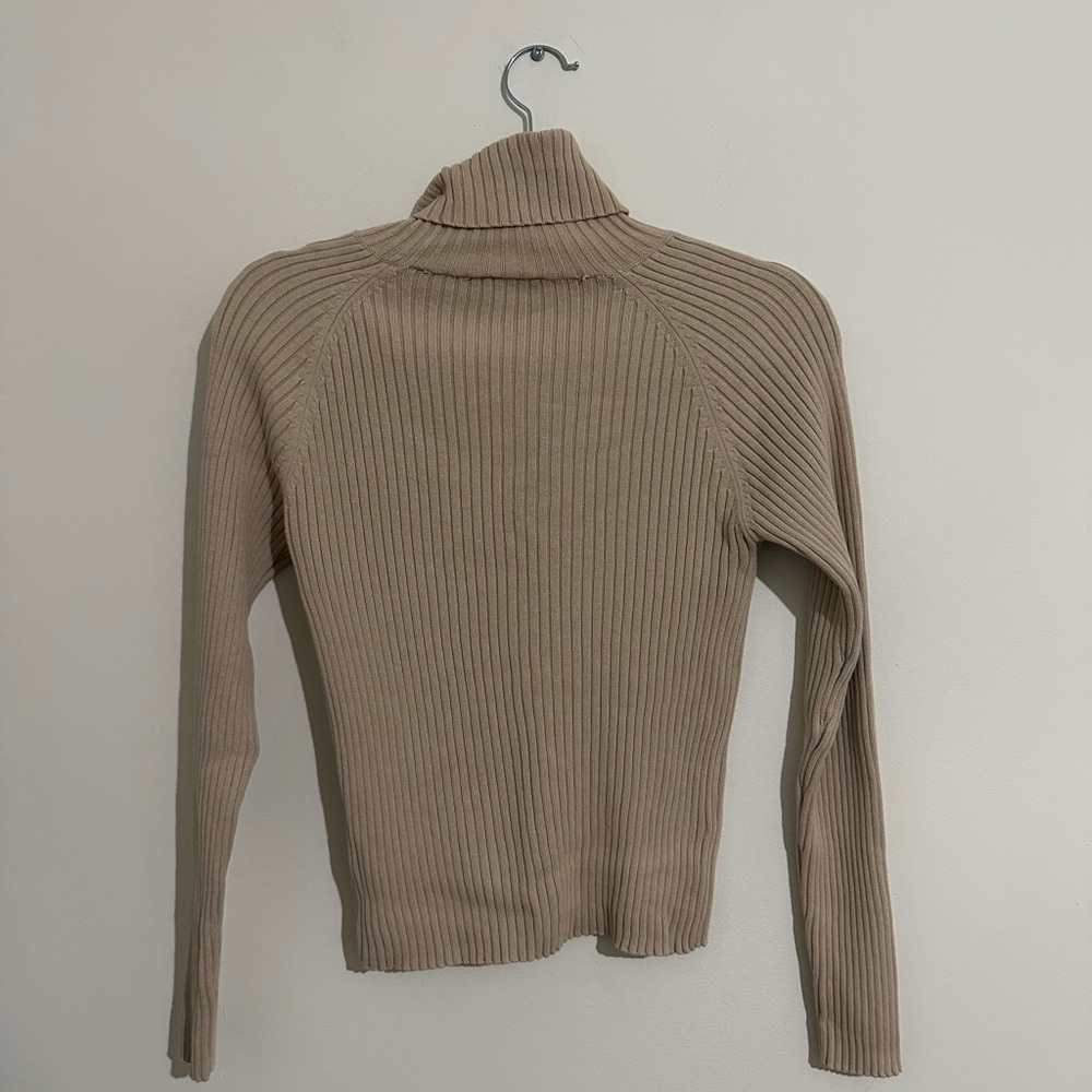 Cream Ribbed Turtleneck Sweater - Picture 6 of 7